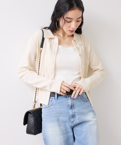 VIS（ビス）の「ギャザーニットカーデ（カーディガン/ボレロ・レディース・ネイビー/オフホワイト/ピンク・FREE）」の19枚目の写真