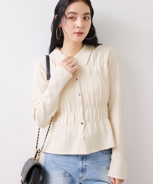 VIS（ビス）の「ギャザーニットカーデ（カーディガン/ボレロ・レディース・ネイビー/オフホワイト/ピンク・FREE）」の18枚目の写真