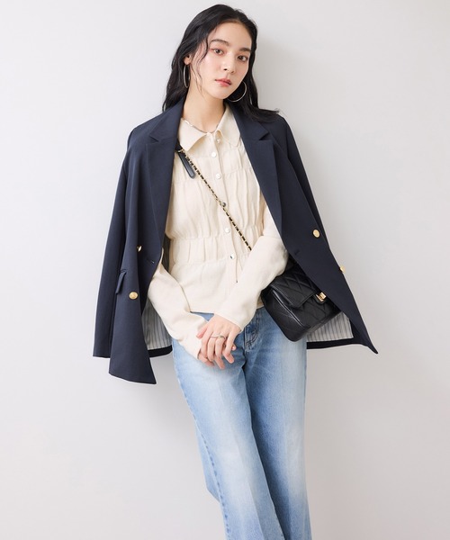 VIS（ビス）の「ギャザーニットカーデ（カーディガン/ボレロ・レディース・ネイビー/オフホワイト/ピンク・FREE）」の16枚目の写真