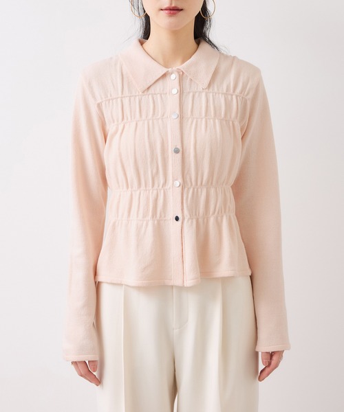 VIS（ビス）の「ギャザーニットカーデ（カーディガン/ボレロ・レディース・ネイビー/オフホワイト/ピンク・FREE）」の14枚目の写真