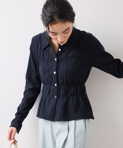 VIS（ビス）の「ギャザーニットカーデ（カーディガン/ボレロ・レディース・ネイビー/オフホワイト/ピンク・FREE）」の22枚目の写真