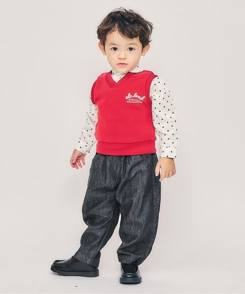 apres les cours（アプレレクール）の「バレルレッグタックパンツ（その他パンツ・キッズ・ベージュ/ブルー/ブラック・130/120/110/100/90/80）」の4枚目の写真
