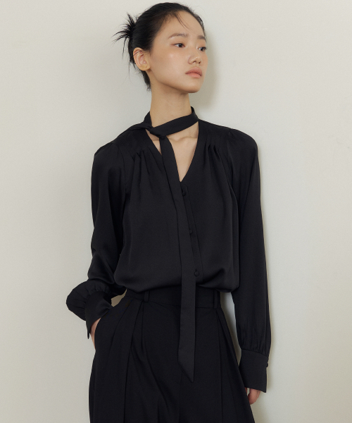 LUCIR ZU(ルシールズ)の「Soft Drape Tie-Neck V-Blouse (black)(シャツ/ブラウス・レディース・その他・FREE)」の3枚目の写真