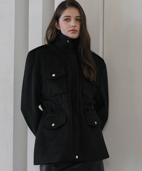 Pocket Half Wool Jacket [Black]