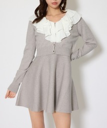 rienda | フリルカラーニットカーディガンセットワンピース 春服(シャツワンピース)