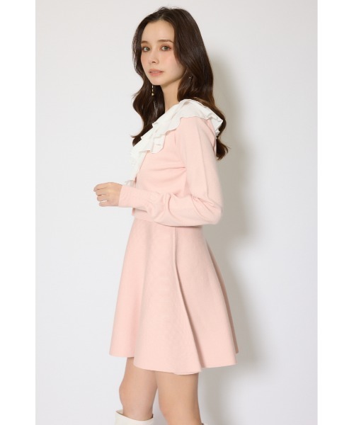 フリルカラーニットカーディガンセットワンピース 春服（シャツ