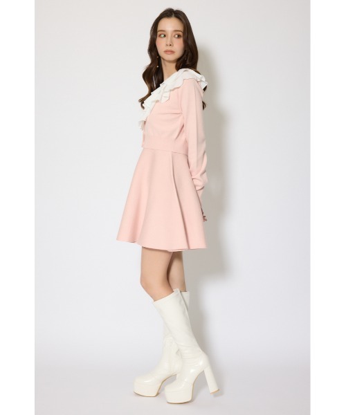 rienda(リエンダ)の「フリルカラーニットカーディガンセットワンピース 春服(シャツワンピース・レディース・ピンク/グレー/ブラック・FREE)」の7枚目の写真
