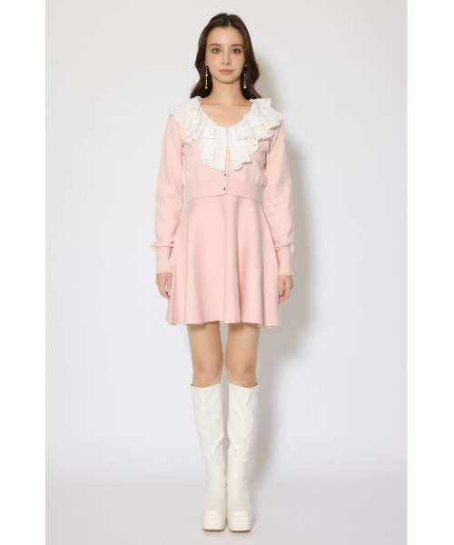 rienda(リエンダ)の「フリルカラーニットカーディガンセットワンピース 春服(シャツワンピース・レディース・ピンク/グレー/ブラック・FREE)」の8枚目の写真