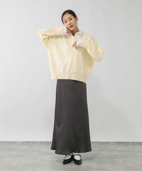 GLOBAL WORK（グローバルワーク）の「シャツカラードッキングニット/640405（ニット/セーター・レディース・ライトグレー/オフホワイト・MEDIUM/LARGE）」の3枚目の写真