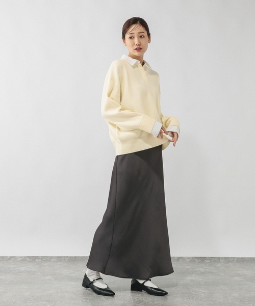 GLOBAL WORK（グローバルワーク）の「シャツカラードッキングニット/640405（ニット/セーター・レディース・ライトグレー/オフホワイト・MEDIUM/LARGE）」の4枚目の写真