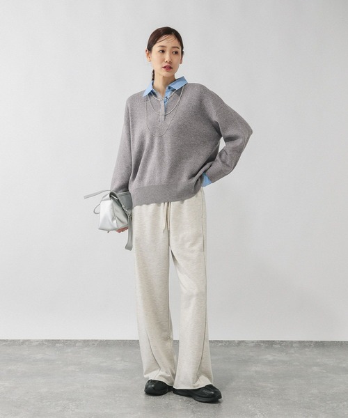 GLOBAL WORK（グローバルワーク）の「シャツカラードッキングニット/640405（ニット/セーター・レディース・ライトグレー/オフホワイト・MEDIUM/LARGE）」の7枚目の写真