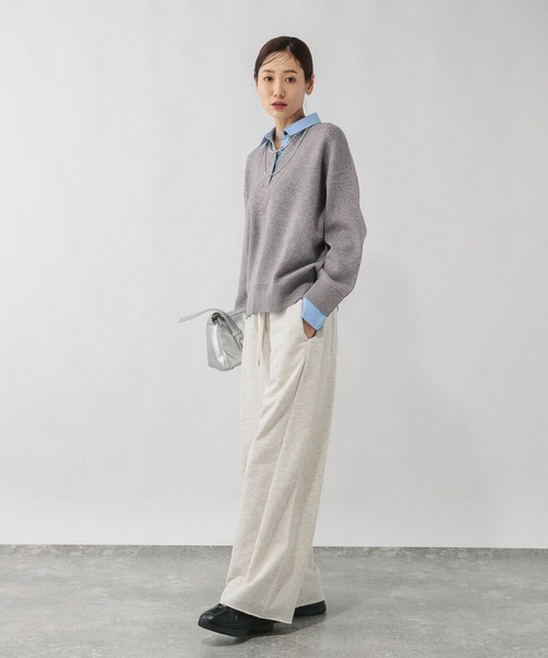 GLOBAL WORK（グローバルワーク）の「シャツカラードッキングニット/640405（ニット/セーター・レディース・ライトグレー/オフホワイト・MEDIUM/LARGE）」の8枚目の写真