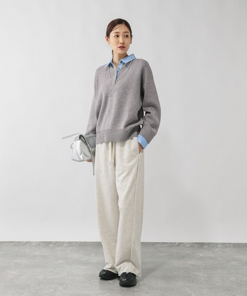 GLOBAL WORK（グローバルワーク）の「シャツカラードッキングニット/640405（ニット/セーター・レディース・ライトグレー/オフホワイト・MEDIUM/LARGE）」の9枚目の写真