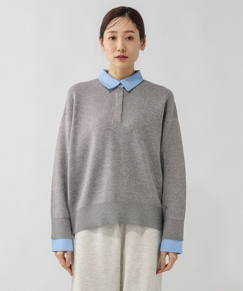 GLOBAL WORK（グローバルワーク）の「シャツカラードッキングニット/640405（ニット/セーター・レディース・ライトグレー/オフホワイト・MEDIUM/LARGE）」の12枚目の写真