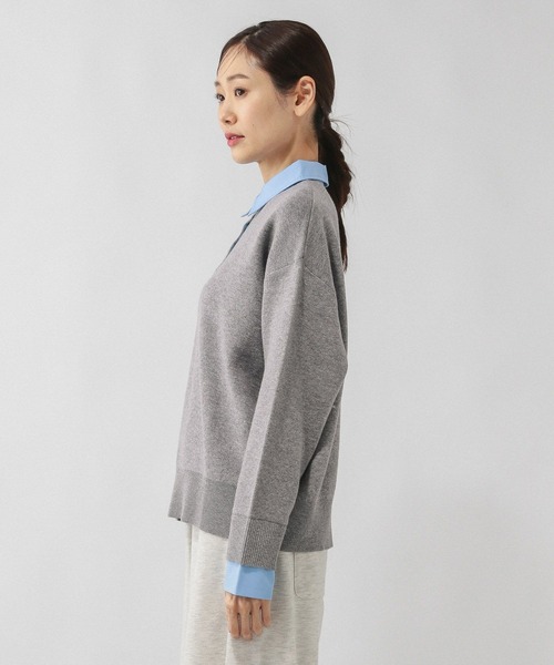 GLOBAL WORK（グローバルワーク）の「シャツカラードッキングニット/640405（ニット/セーター・レディース・ライトグレー/オフホワイト・MEDIUM/LARGE）」の13枚目の写真