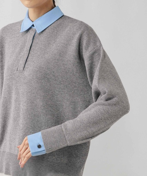 GLOBAL WORK（グローバルワーク）の「シャツカラードッキングニット/640405（ニット/セーター・レディース・ライトグレー/オフホワイト・MEDIUM/LARGE）」の17枚目の写真