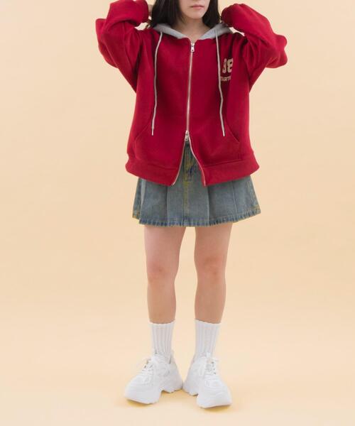WOND（ウォンド）の「WOND/【26年春夏新作】バイカラーナンバリングジップパーカー（パーカー・レディース・杢グレー/ネイビー・FREE）」の4枚目の写真