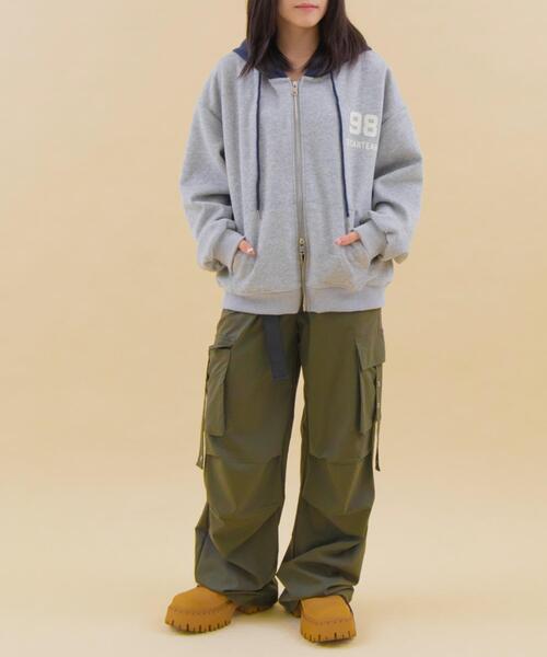 WOND（ウォンド）の「WOND/【26年春夏新作】バイカラーナンバリングジップパーカー（パーカー・レディース・杢グレー/ネイビー・FREE）」の3枚目の写真