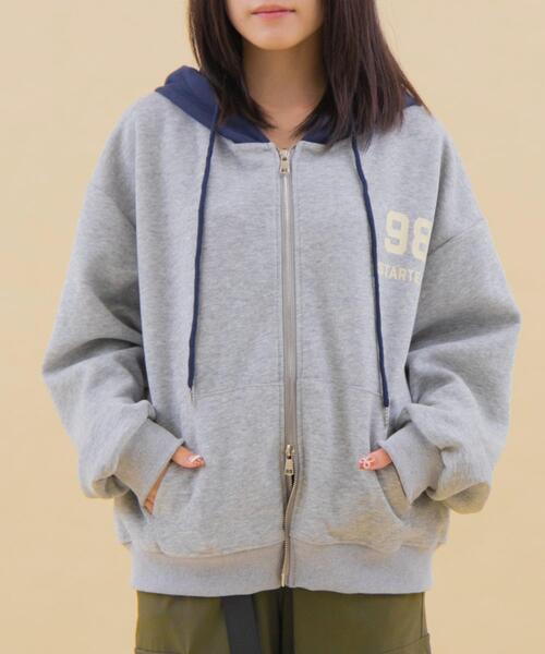 WOND（ウォンド）の「WOND/【26年春夏新作】バイカラーナンバリングジップパーカー（パーカー・レディース・杢グレー/ネイビー・FREE）」の6枚目の写真