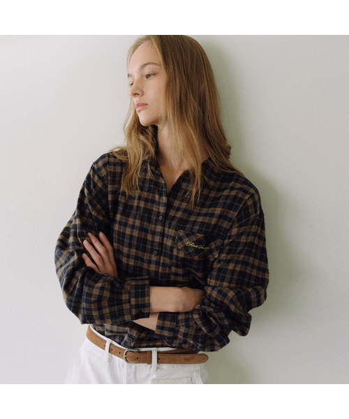 URAGO(ユラーゴ)の「Flap pocket check shirt(シャツ/ブラウス・レディース・ネイビー/グリーン・FREE)」の1枚目の写真