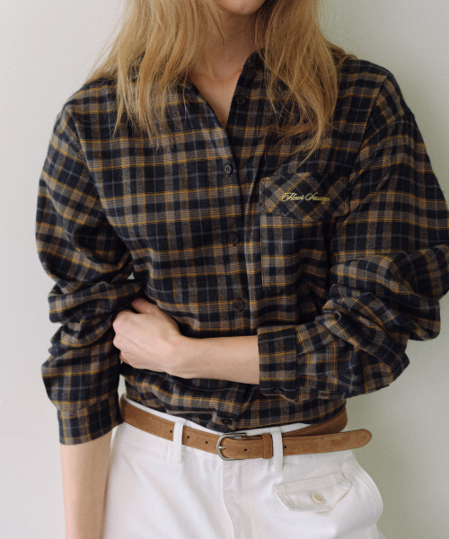 URAGO(ユラーゴ)の「Flap pocket check shirt(シャツ/ブラウス・レディース・ネイビー/グリーン・FREE)」の3枚目の写真