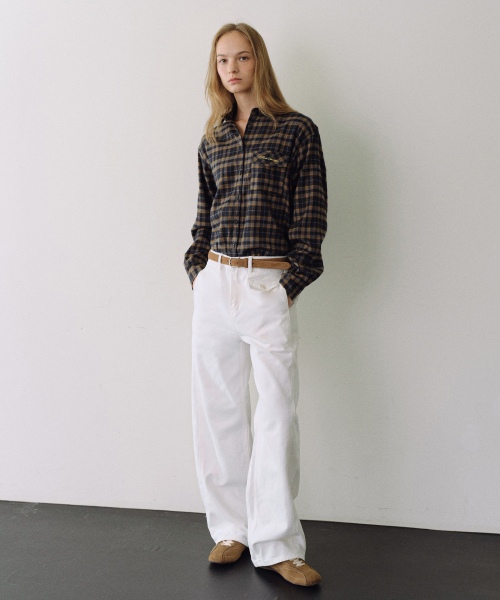 URAGO(ユラーゴ)の「Flap pocket check shirt(シャツ/ブラウス・レディース・ネイビー/グリーン・FREE)」の4枚目の写真