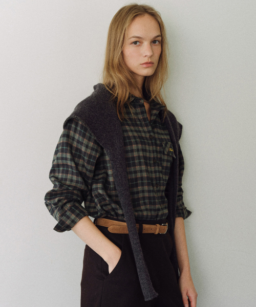 URAGO(ユラーゴ)の「Flap pocket check shirt(シャツ/ブラウス・レディース・ネイビー/グリーン・FREE)」の6枚目の写真