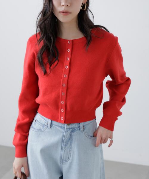 FREE'S MART（フリーズマート）の「◆リングドットボタンクルーネックニットカーディガン（ニット/セーター・レディース・ワンウォッシュ/グレー/レッド/ホワイト系その他・FREE）」の4枚目の写真