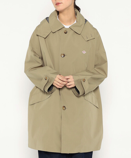 DANTON（ダントン）の「Women's 3-Layer Cloth Hooded Balmacaan Coat（ステンカラーコート・レディース・ベージュ/ブラック・XS）」の2枚目の写真