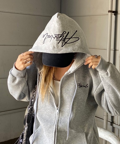 non-hedge（ノンヘッジ）の「フードロゴビッグジップアップパーカー（パーカー・レディース・ワインレッド/ネイビー/ブラック/オフホワイト/グレー・FREE）」の11枚目の写真