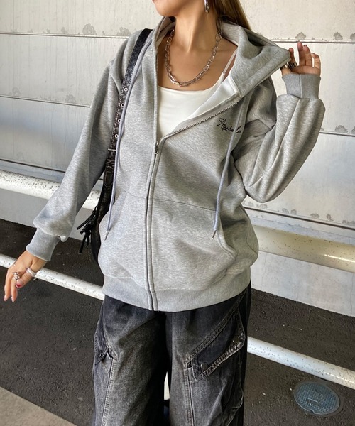 non-hedge（ノンヘッジ）の「フードロゴビッグジップアップパーカー（パーカー・レディース・ワインレッド/ネイビー/ブラック/オフホワイト/グレー・FREE）」の12枚目の写真