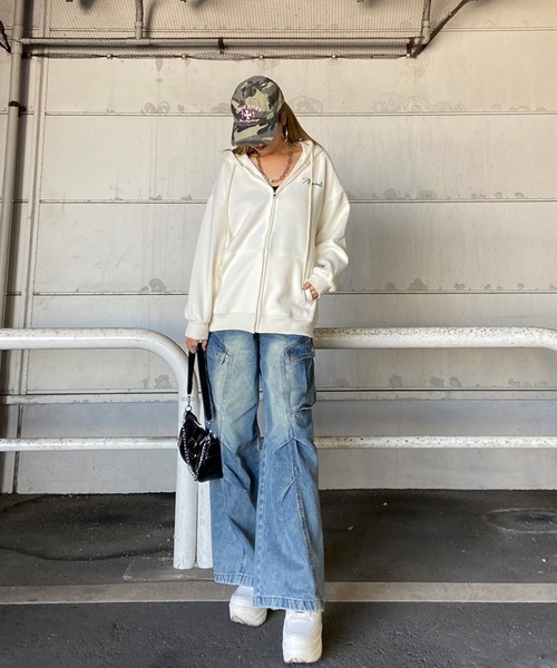 non-hedge（ノンヘッジ）の「フードロゴビッグジップアップパーカー（パーカー・レディース・ワインレッド/ネイビー/ブラック/オフホワイト/グレー・FREE）」の13枚目の写真