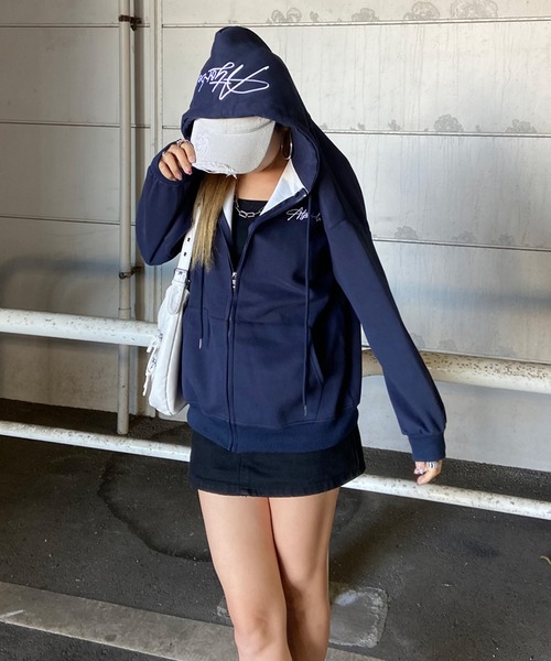 non-hedge（ノンヘッジ）の「フードロゴビッグジップアップパーカー（パーカー・レディース・ワインレッド/ネイビー/ブラック/オフホワイト/グレー・FREE）」の20枚目の写真