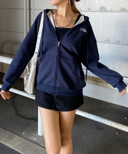 non-hedge（ノンヘッジ）の「フードロゴビッグジップアップパーカー（パーカー・レディース・ワインレッド/ネイビー/ブラック/オフホワイト/グレー・FREE）」の22枚目の写真