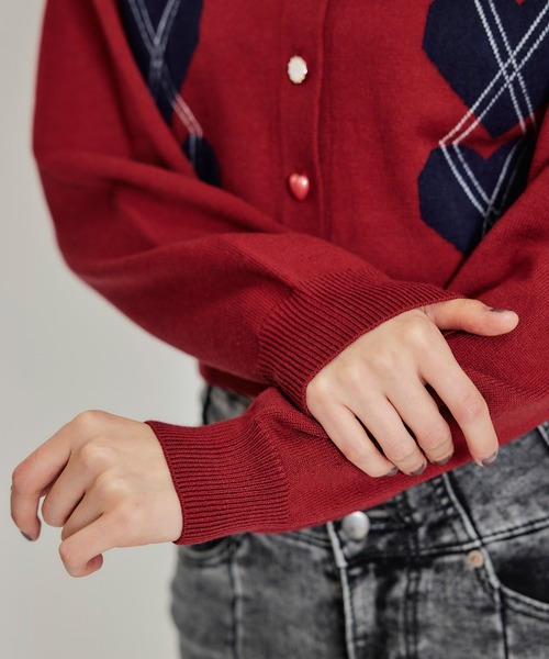 REDYAZEL（レディアゼル）の「Love Me Heart アーガイルニットカーディガン（カーディガン/ボレロ・レディース・ネイビー/レッド/オフホワイト・FREE）」の16枚目の写真