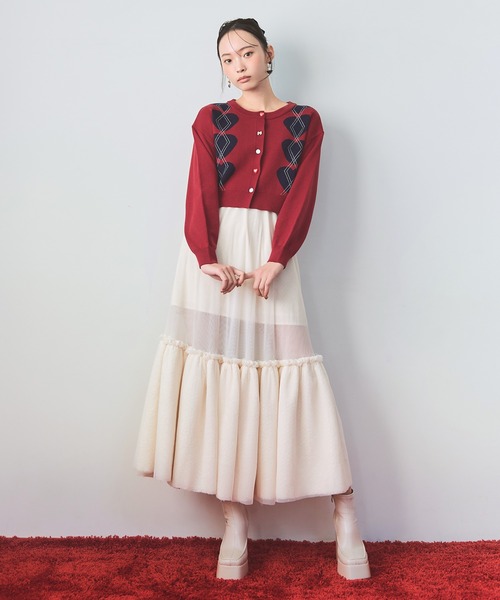 REDYAZEL（レディアゼル）の「Love Me Heart アーガイルニットカーディガン（カーディガン/ボレロ・レディース・ネイビー/レッド/オフホワイト・FREE）」の4枚目の写真