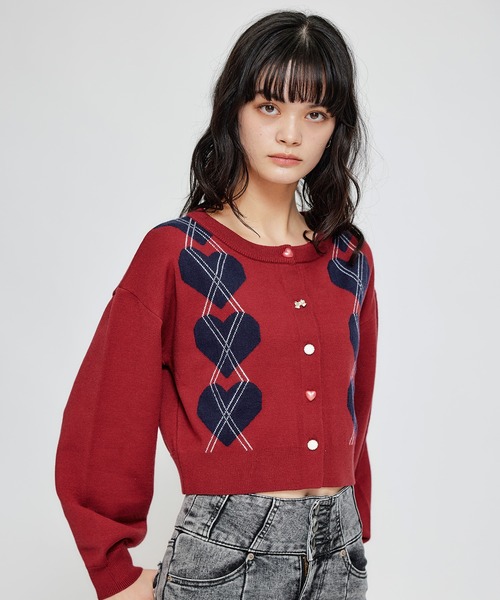 REDYAZEL（レディアゼル）の「Love Me Heart アーガイルニットカーディガン（カーディガン/ボレロ・レディース・ネイビー/レッド/オフホワイト・FREE）」の7枚目の写真