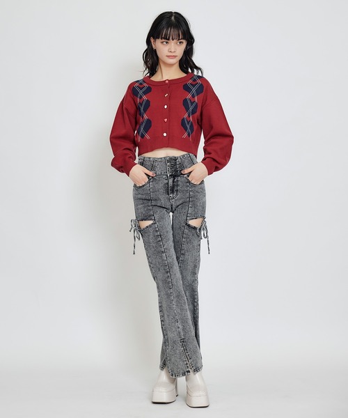 REDYAZEL（レディアゼル）の「Love Me Heart アーガイルニットカーディガン（カーディガン/ボレロ・レディース・ネイビー/レッド/オフホワイト・FREE）」の9枚目の写真