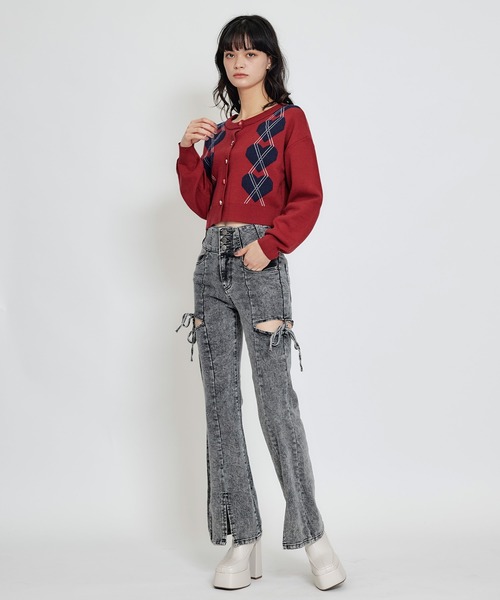 REDYAZEL（レディアゼル）の「Love Me Heart アーガイルニットカーディガン（カーディガン/ボレロ・レディース・ネイビー/レッド/オフホワイト・FREE）」の10枚目の写真