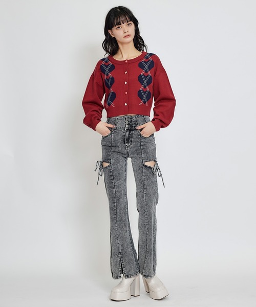 REDYAZEL（レディアゼル）の「Love Me Heart アーガイルニットカーディガン（カーディガン/ボレロ・レディース・ネイビー/レッド/オフホワイト・FREE）」の11枚目の写真