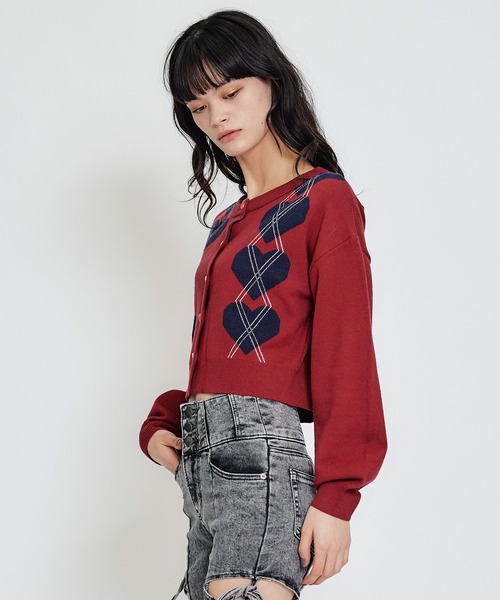 REDYAZEL（レディアゼル）の「Love Me Heart アーガイルニットカーディガン（カーディガン/ボレロ・レディース・ネイビー/レッド/オフホワイト・FREE）」の13枚目の写真