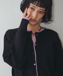 配色クルーネックカーディガン