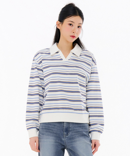 CHASECULT（チェイスカルト）の「レディースストライプオープンカラーTシャツ-FARG5166B0A（ポロシャツ・レディース・アイボリー・85/90）」の4枚目の写真