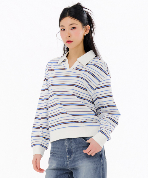 CHASECULT（チェイスカルト）の「レディースストライプオープンカラーTシャツ-FARG5166B0A（ポロシャツ・レディース・アイボリー・85/90）」の5枚目の写真