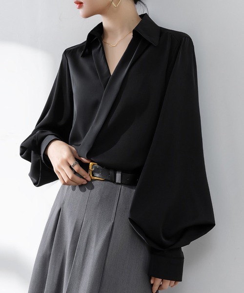 ONEP STAR（ワンピスター）の「ラップ風デザインブラウス（シャツ/ブラウス・レディース・ブラック/ワインレッド/ホワイト・X-LARGE/LARGE/MEDIUM）」の3枚目の写真