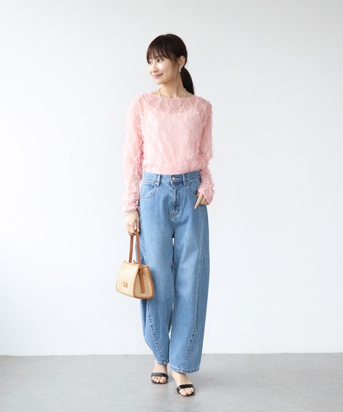 Jines（ジネス）の「チュールフリルトップス（Tシャツ/カットソー・レディース・ホワイト/ピンク/ブラック・38）」の5枚目の写真