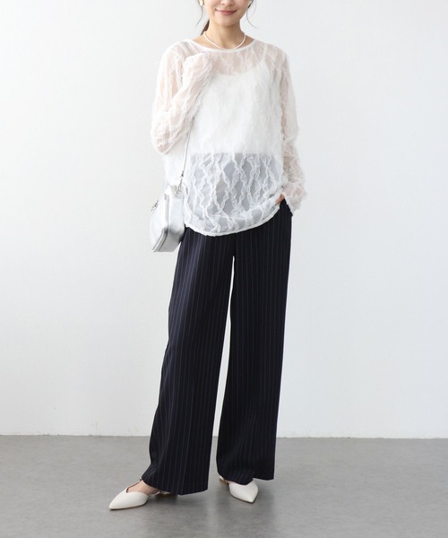 Jines（ジネス）の「チュールフリルトップス（Tシャツ/カットソー・レディース・ホワイト/ピンク/ブラック・38）」の9枚目の写真