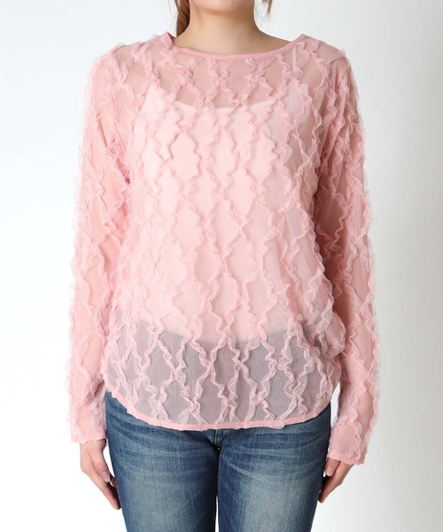 Jines（ジネス）の「チュールフリルトップス（Tシャツ/カットソー・レディース・ホワイト/ピンク/ブラック・38）」の14枚目の写真