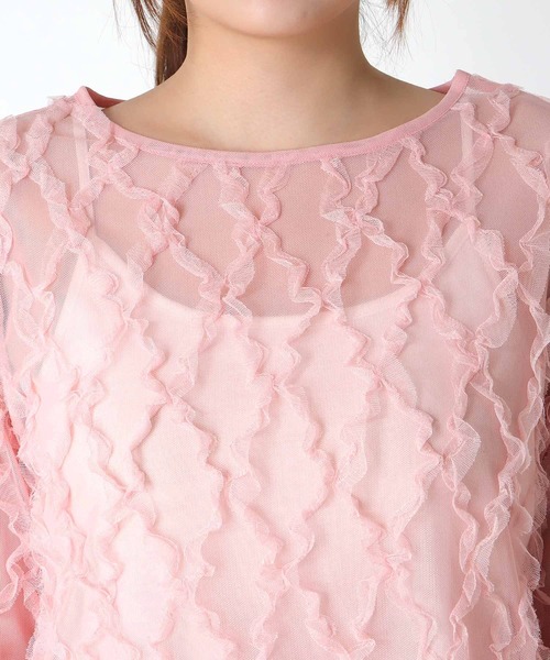 Jines（ジネス）の「チュールフリルトップス（Tシャツ/カットソー・レディース・ホワイト/ピンク/ブラック・38）」の17枚目の写真