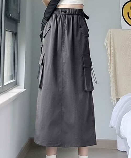 SallyLunn(サリーラン)の「ドロストカーゴ Iラインスカート(スカート・レディース・ブラック/チャコールグレー・LARGE/MEDIUM)」の2枚目の写真
